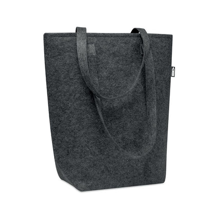 Bolsa de fieltro reciclado negra con asas largas y fuelle y refuerzo inferior