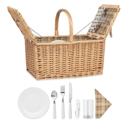 Cesta de mimbre para picnic con servicio para 4 personas