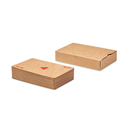 Vista de caja de baraja de cartas con logo impreso
