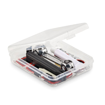 Kit compacto de ciclismo con accesorios organizados en estuche rígido.