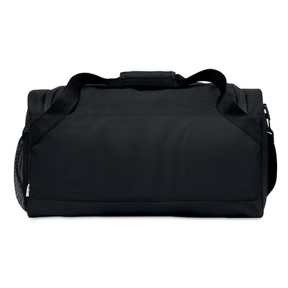 Vista trasera de bolsa de deporte negra de poliéster