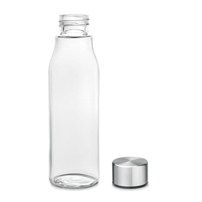 Botella de cristal con tapa de acero a un lado