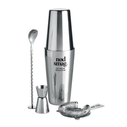 Set de coctel de acero inoxidable personalizado en la coctelera con logotipo