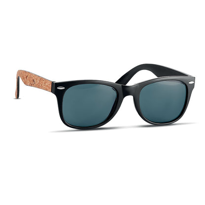Gafas de sol clásicas negras con patillas de corcho