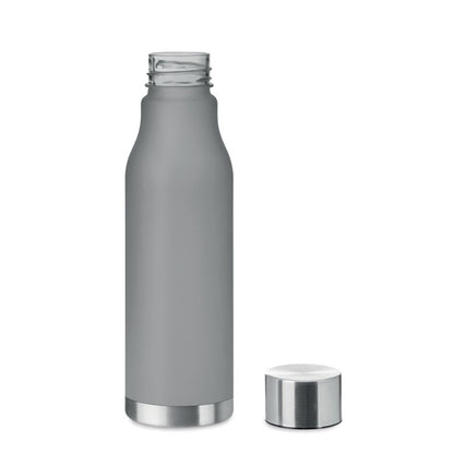 Botella gris de plástico con tapón metálico de rosca