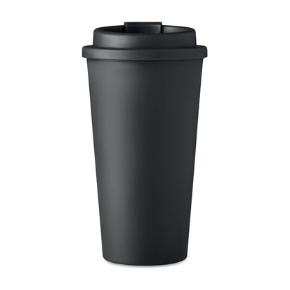 Vaso de PP negro con tapa apoyada