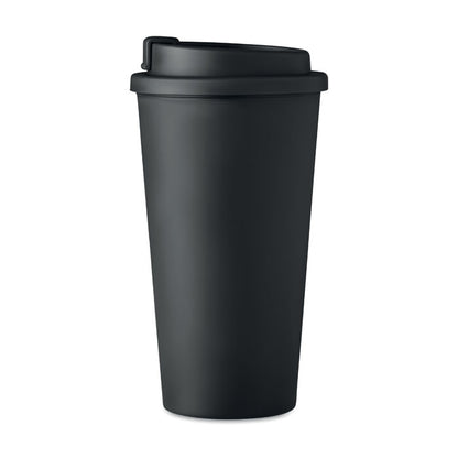Vista superior de Vaso de PP negro con tapa