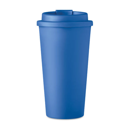 Vista trasera de Vaso de PP azul con tapa
