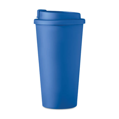 Lateral de Vaso de PP azul con tapa