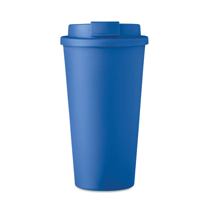 Lateral de Vaso de PP azul con tapa