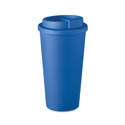 Vista trasera de Vaso de PP azul con tapa