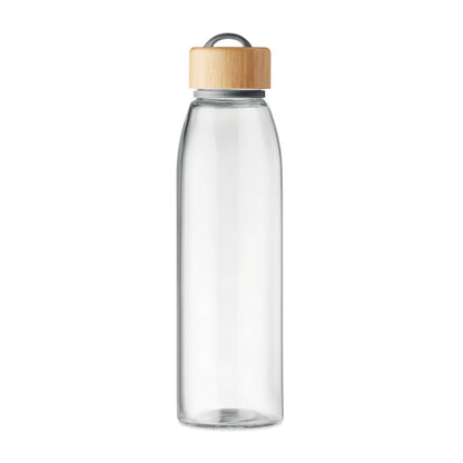 Bidón de cristal con tapa de bambú y agarre de TPU