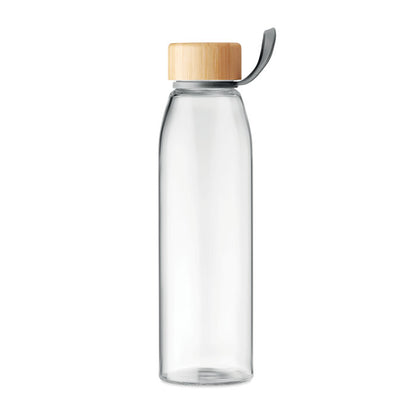 Botella de cristal con tapa de bambú y agarre de TPU