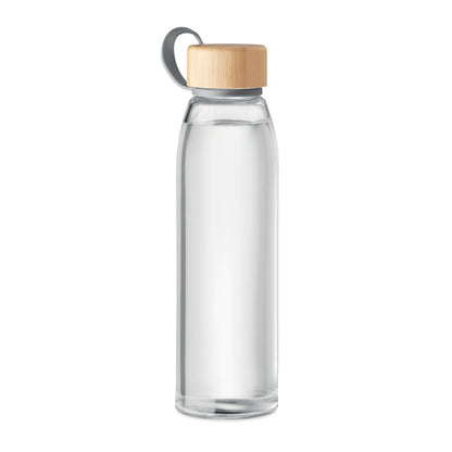 Botella de cristal con tapa de bambú y agarre de TPU