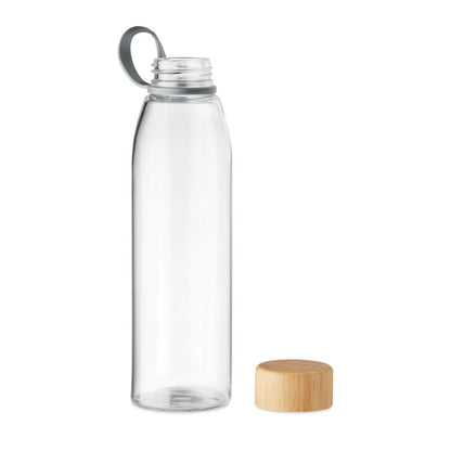 Botella de cristal con tapa de bambú y agarre de TPU