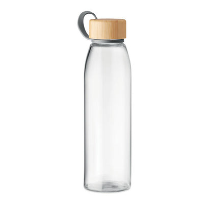 Botella de cristal con tapa de bambú y agarre de TPU