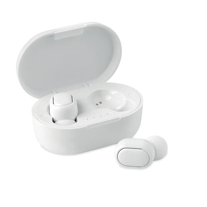 Auriculares blancos inalámbricos con base de carga