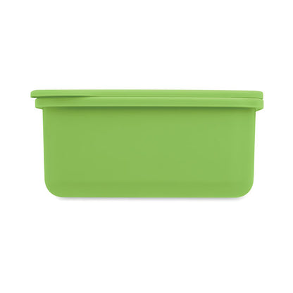 Vista izquierda de recipiente verde para comida