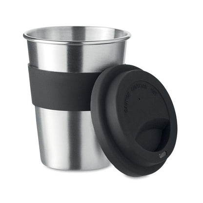 Vaso metálico con tapa y faja de silicona negra