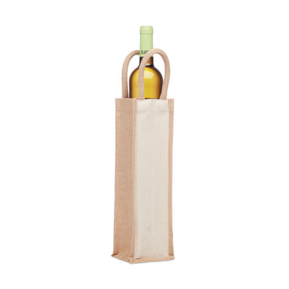 Botella de vino en bolsa de regalo de algodón y yute natural