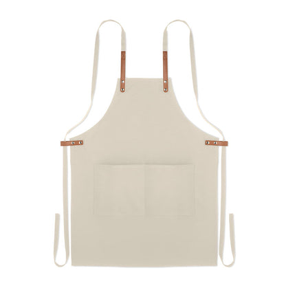 Delantal resistente de algodón canvas orgánico con tirantes regulables.