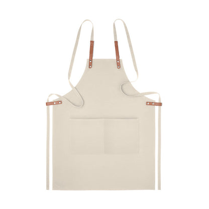 Delantal de cocina con diseño funcional y bolsillo doble frontal.