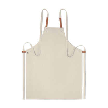 Delantal ajustable con correa para cuello y cintura.