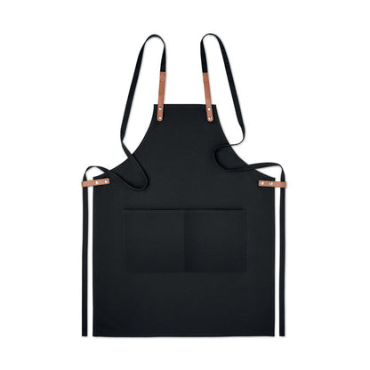 Delantal con peto negro de canvas con bolsillo frontal