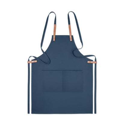 Delantal con peto azul marino de canvas con bolsillo frontal