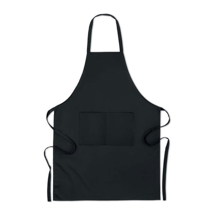 Delantal negro de algodón orgánico con bolsillo frontal