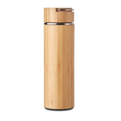 Termo de bambú con tapa y asa de acero