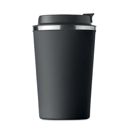 Vaso de viaje metálico negro con tapadera