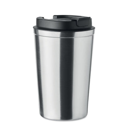 Vaso gris de acero inoxidable de doble pared con tapadera negra