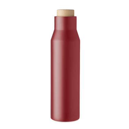 Botella de acero rojo  con tapa de madera