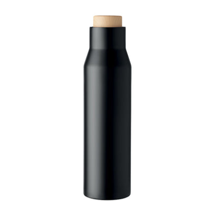 Botella de acero negra con tapa de madera
