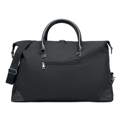Bolsa de viaje de lona negra con bolsillo frontal , asas de mano de PU y bandolera