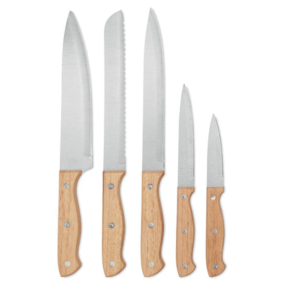 5 cuchillos de cocina de acero inoxidable y mango de madera