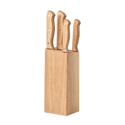 juego de 5 cuchillos con mango y soporte de madera