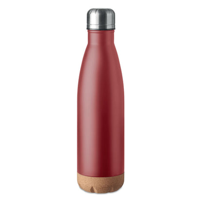 Botella de acero inox. roja con base de corcho