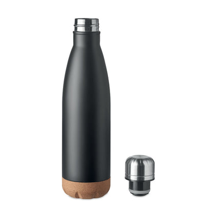 Botella negra de acero con base de corcho