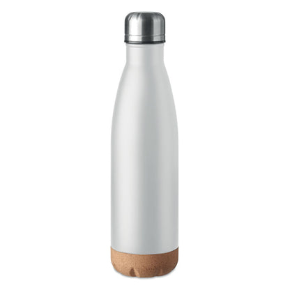 Botella de acero inox. blanca con base de corcho