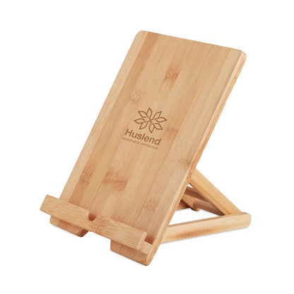 Soporte de madera para tablet marcada con logotipo a láser