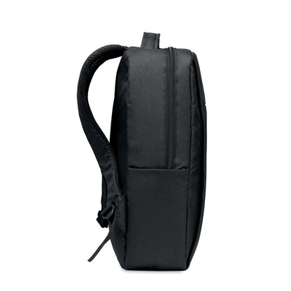 Vista lateral de mochila de poliéster negra para portátil
