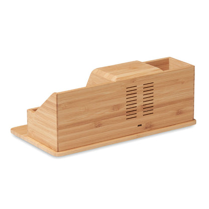 Vista trasera de organizador de madera de mesa