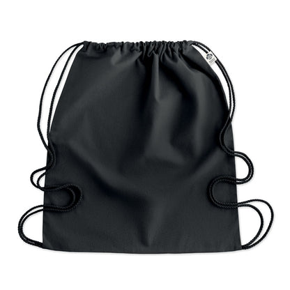 Mochila de algodón orgánico negro con cierre de cordones