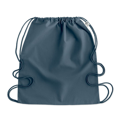 Mochila de algodón orgánico azul con cierre de cordones