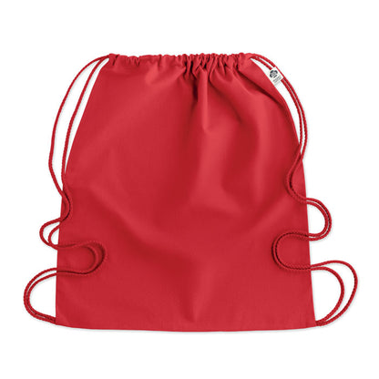 Mochila de algodón orgánico roja con cierre de cordones