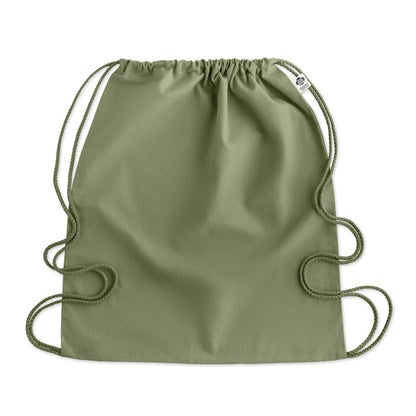 Mochila de algodón orgánico verde con cierre de cordones