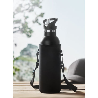 Botella negra de acero con logo impreso