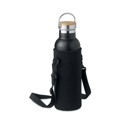 Botella con funda, asa y doble tapón